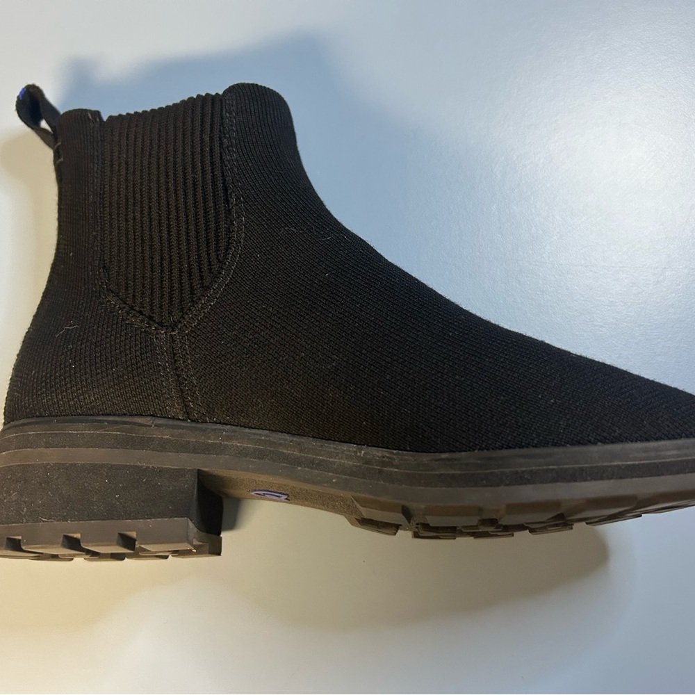Rothy's Black Knit Chelsea Ankle Boots, Pull-On, Round Toe, Rubber Sole - Picture 6 of 7
